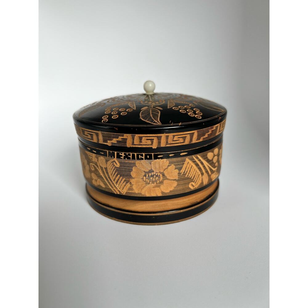 Handmade Crafted in Mexico Folk Art Wood Box Carved Wood Jewelry Treasure Box